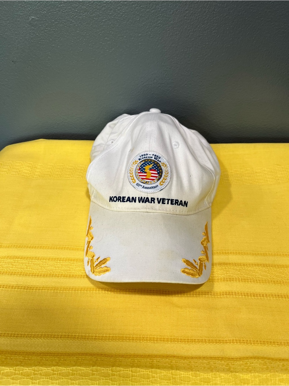 Korean War Veteran 60th Anniversary Hat - Military Cap w Gold Leaf